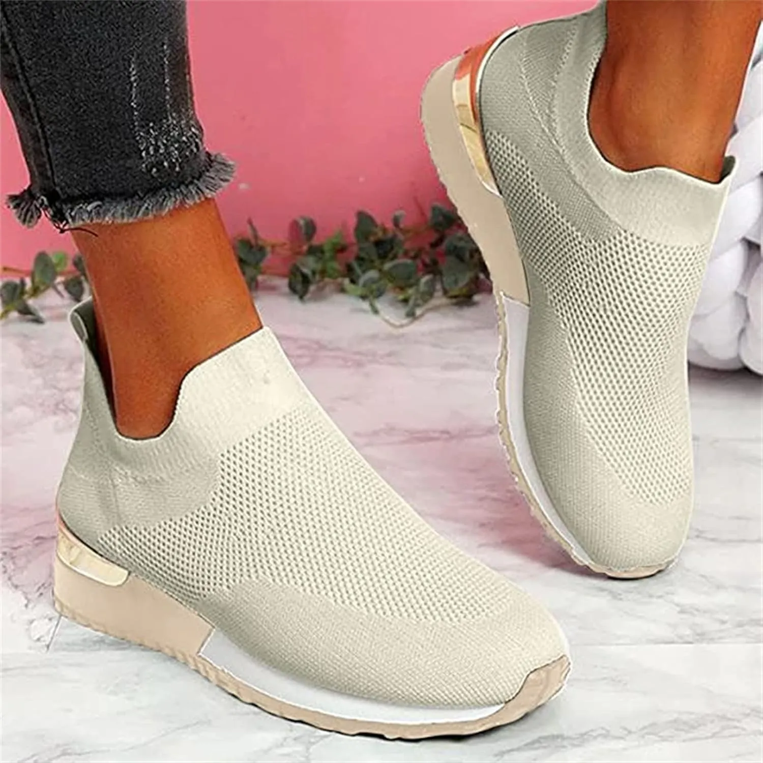Ladmiple Walking Shoes Women Slip On Lightweight Breathable Running Mesh Gym Shoes Non Slip Workout Fashion Sneakers