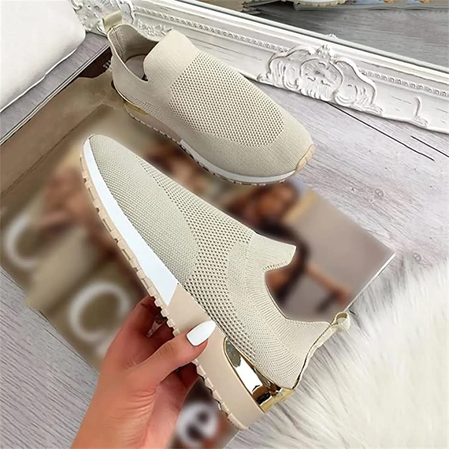Ladmiple Walking Shoes Women Slip On Lightweight Breathable Running Mesh Gym Shoes Non Slip Workout Fashion Sneakers