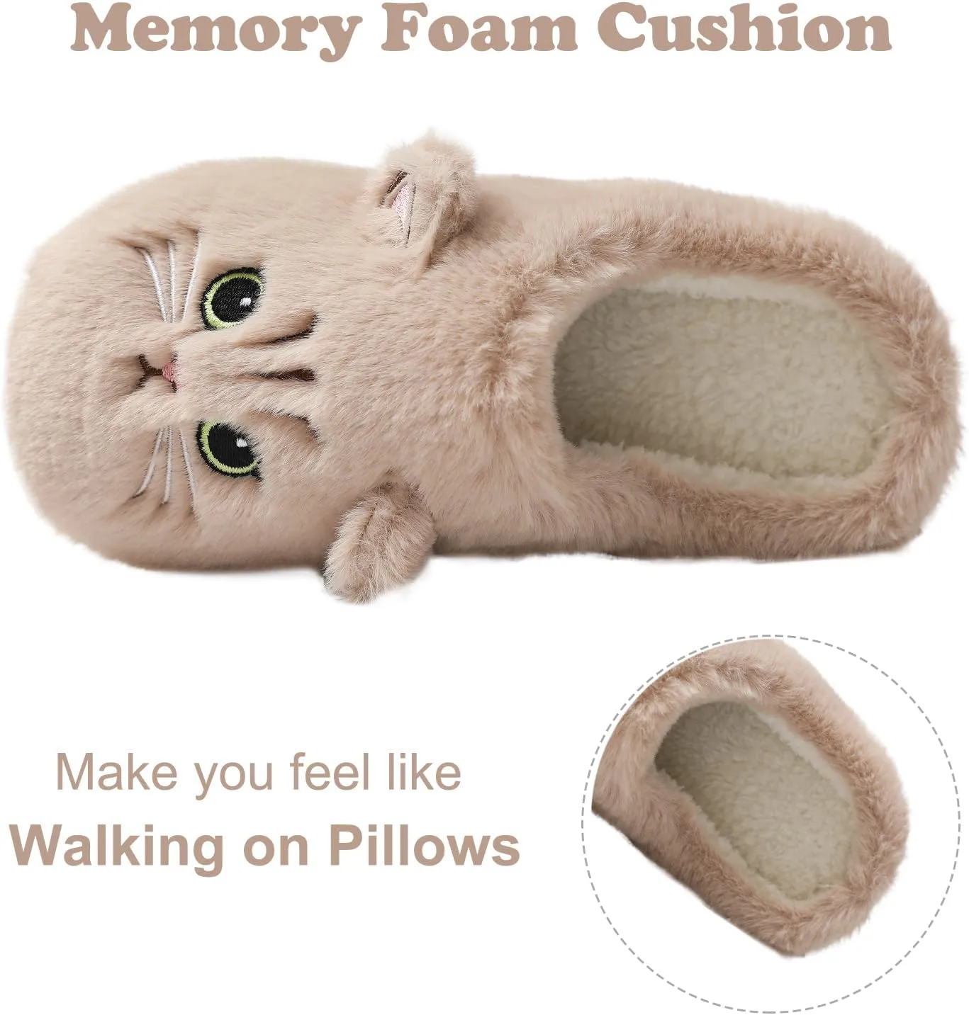 LAVAU Cute Cat Slippers for Women, Fuzzy Fluffy Faux Fur Animal House Slides for Indoor and Outdoor Shoes