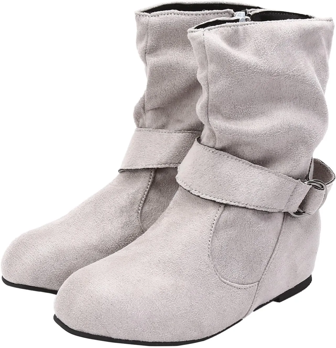 Mid Calf Boots for Women Slouchy Faux Suede Flat Boots Ankle Boots Buckle Zipper Flat Heel Boot Shoes
