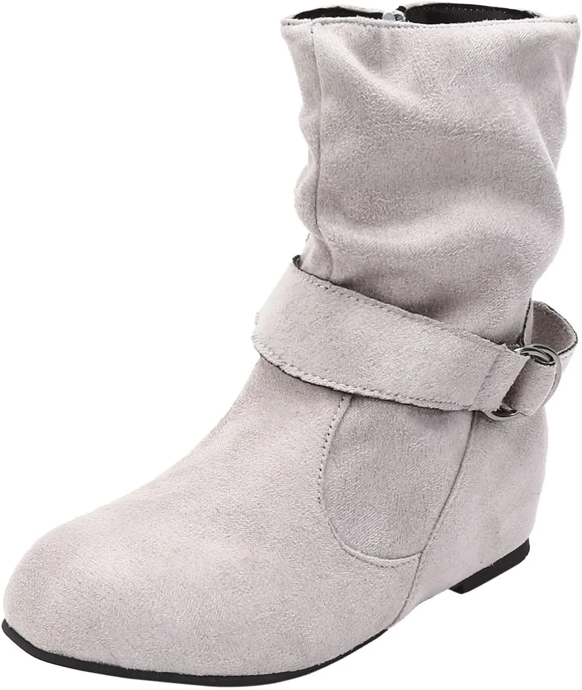 Mid Calf Boots for Women Slouchy Faux Suede Flat Boots Ankle Boots Buckle Zipper Flat Heel Boot Shoes