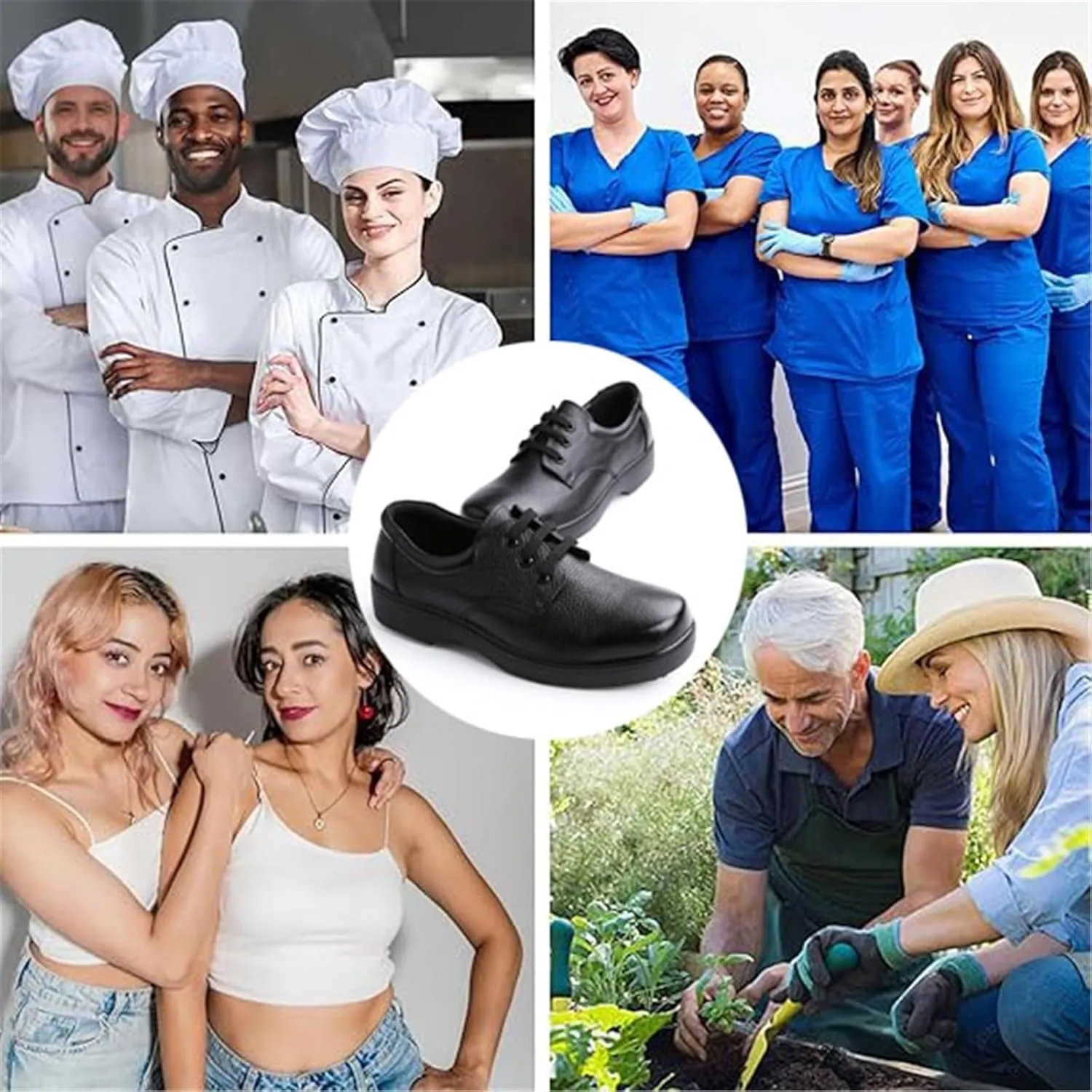 Non Slip Chef Shoes, Fashion Lace-Up Waterproof Oil Resistant Professional Kitchen Chef Work Shoe, Comfortable Leather Outdoor Service Walking Booties, for Garden Hospital Nursing Nurse