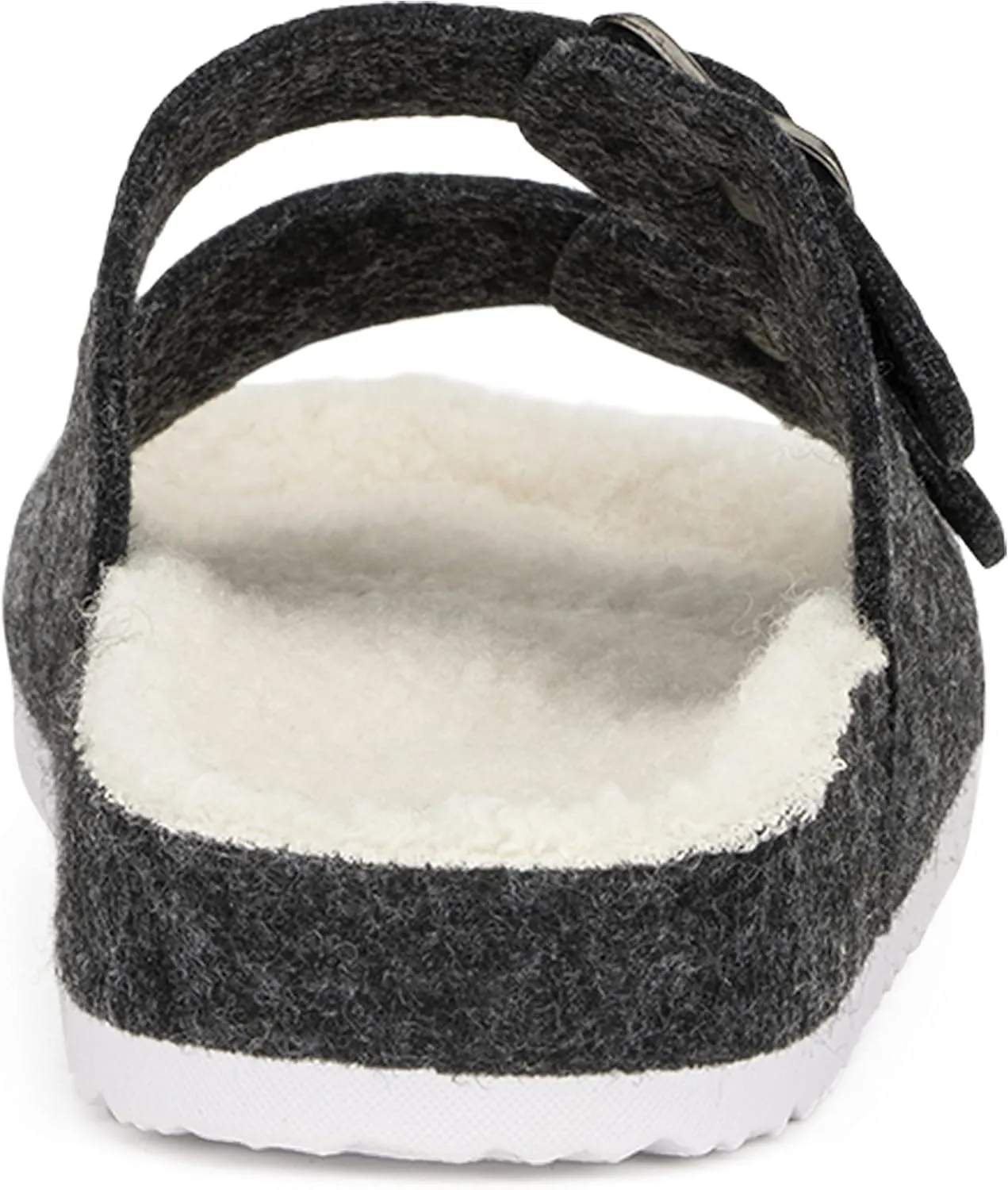 Olivia Miller Womens Fashion Shoes, Faux Fur EVA Slippers Two Band Dual Toe Strap Slip On House Slides Flat Sandals