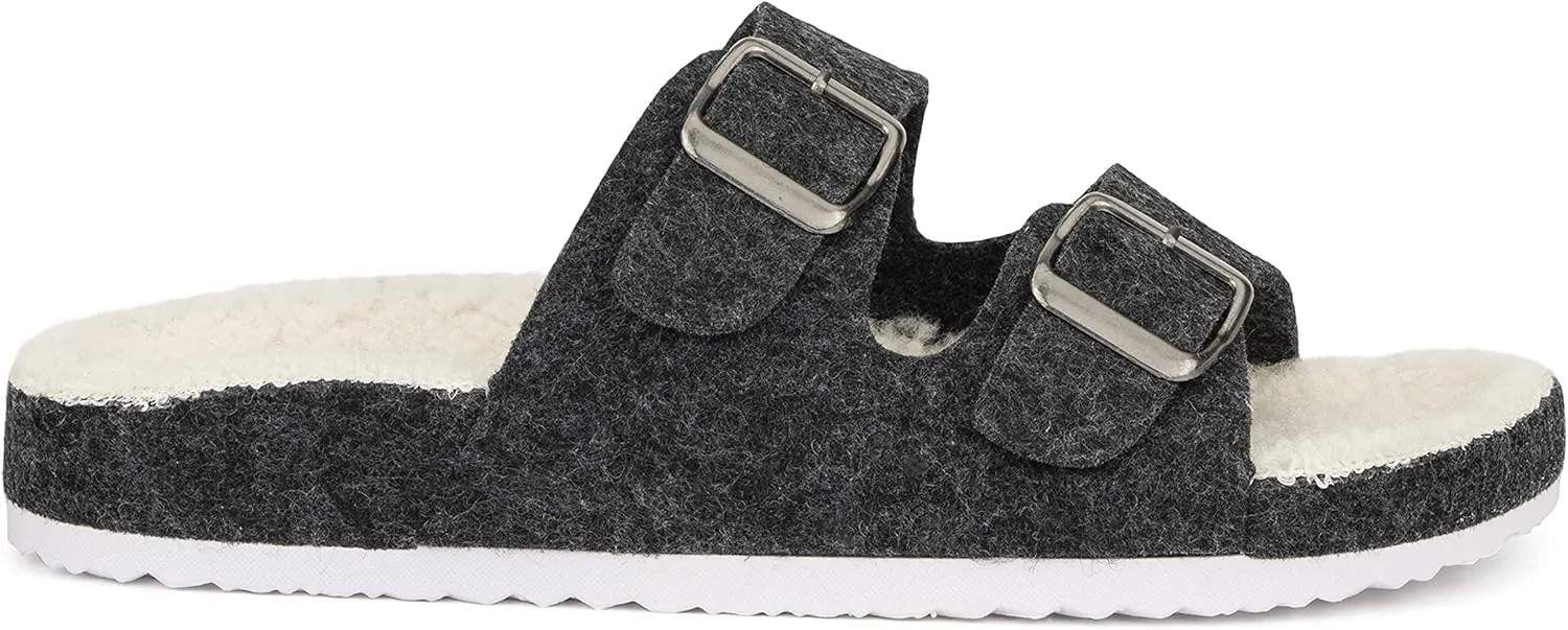 Olivia Miller Womens Fashion Shoes, Faux Fur EVA Slippers Two Band Dual Toe Strap Slip On House Slides Flat Sandals
