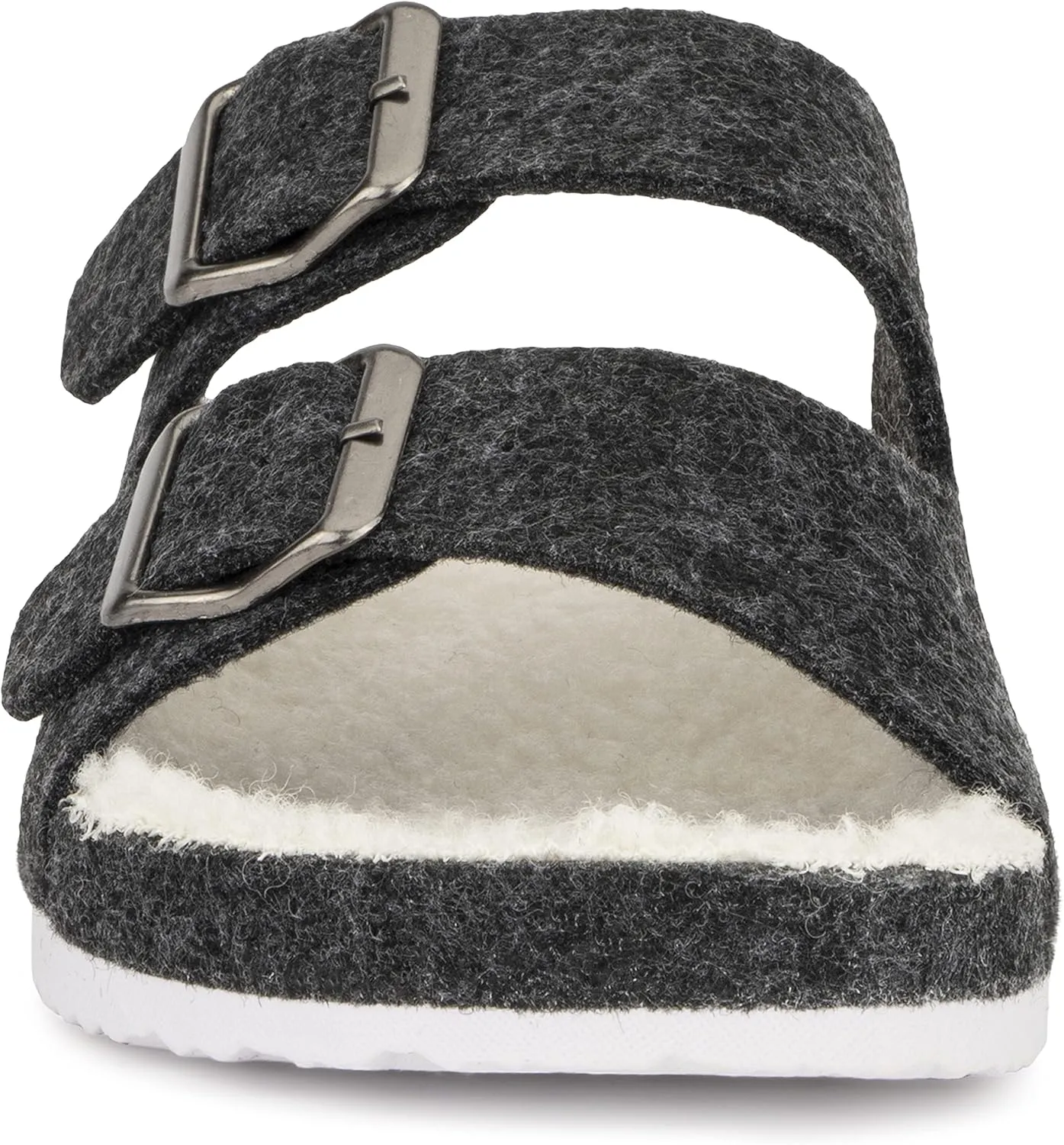 Olivia Miller Womens Fashion Shoes, Faux Fur EVA Slippers Two Band Dual Toe Strap Slip On House Slides Flat Sandals