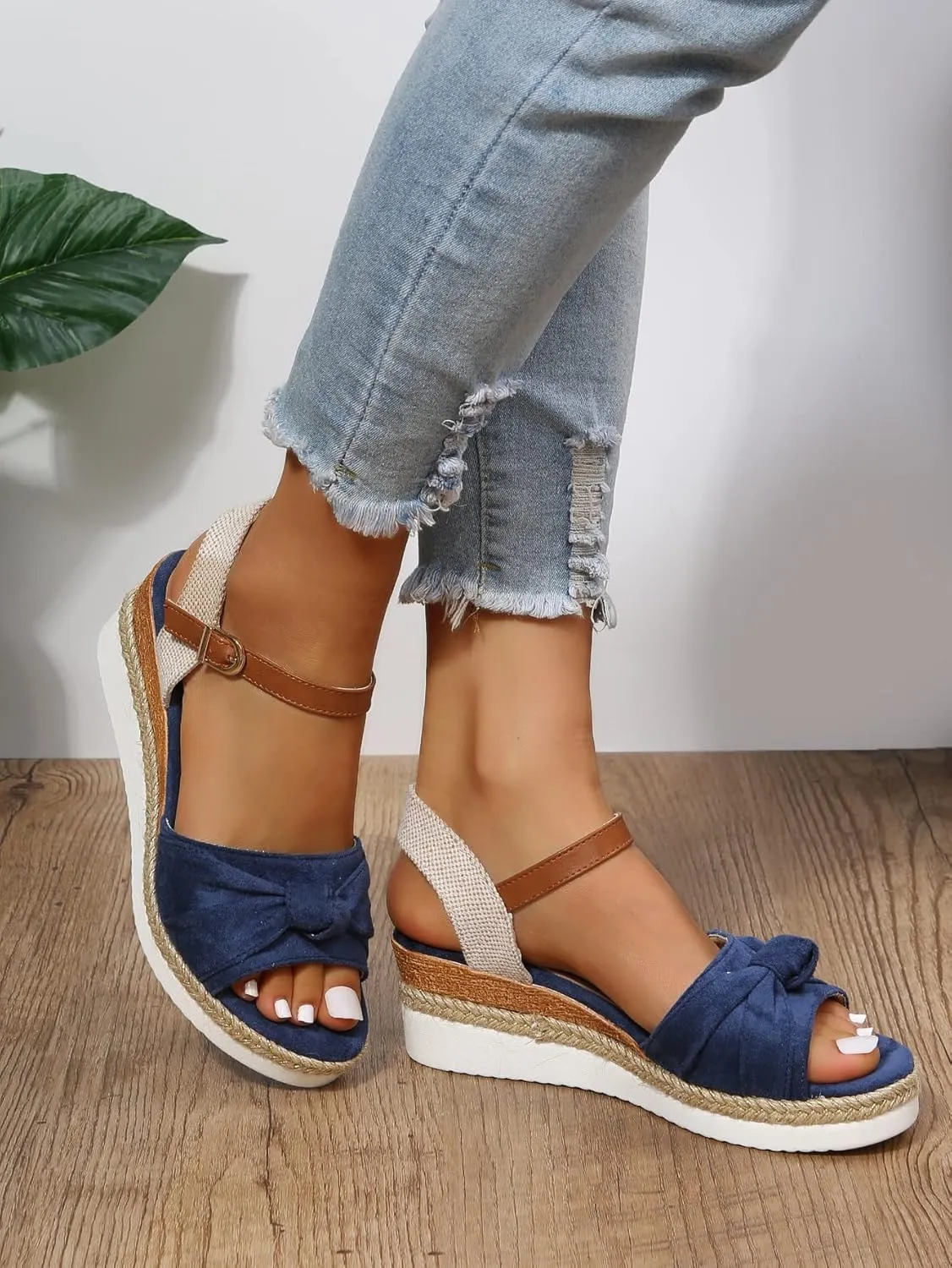 Orthopedic Platform Wedge Sandals for Women Summer Dressy Breathable Open Toe Strappy Ankle Strap Metal Buckle Slip On Sandals Beach Boho Sandal Comfortable Outdoor Shoes