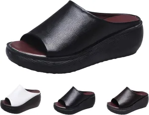 Orthopedic Sandals 2024 Summer Comfortable Orthotic Leather Wedges Slides Dressy Platform Heel Arch Support Slip Sandals