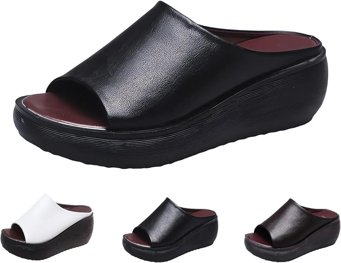 Orthopedic Sandals 2024 Summer Comfortable Orthotic Leather Wedges Slides Dressy Platform Heel Arch Support Slip Sandals