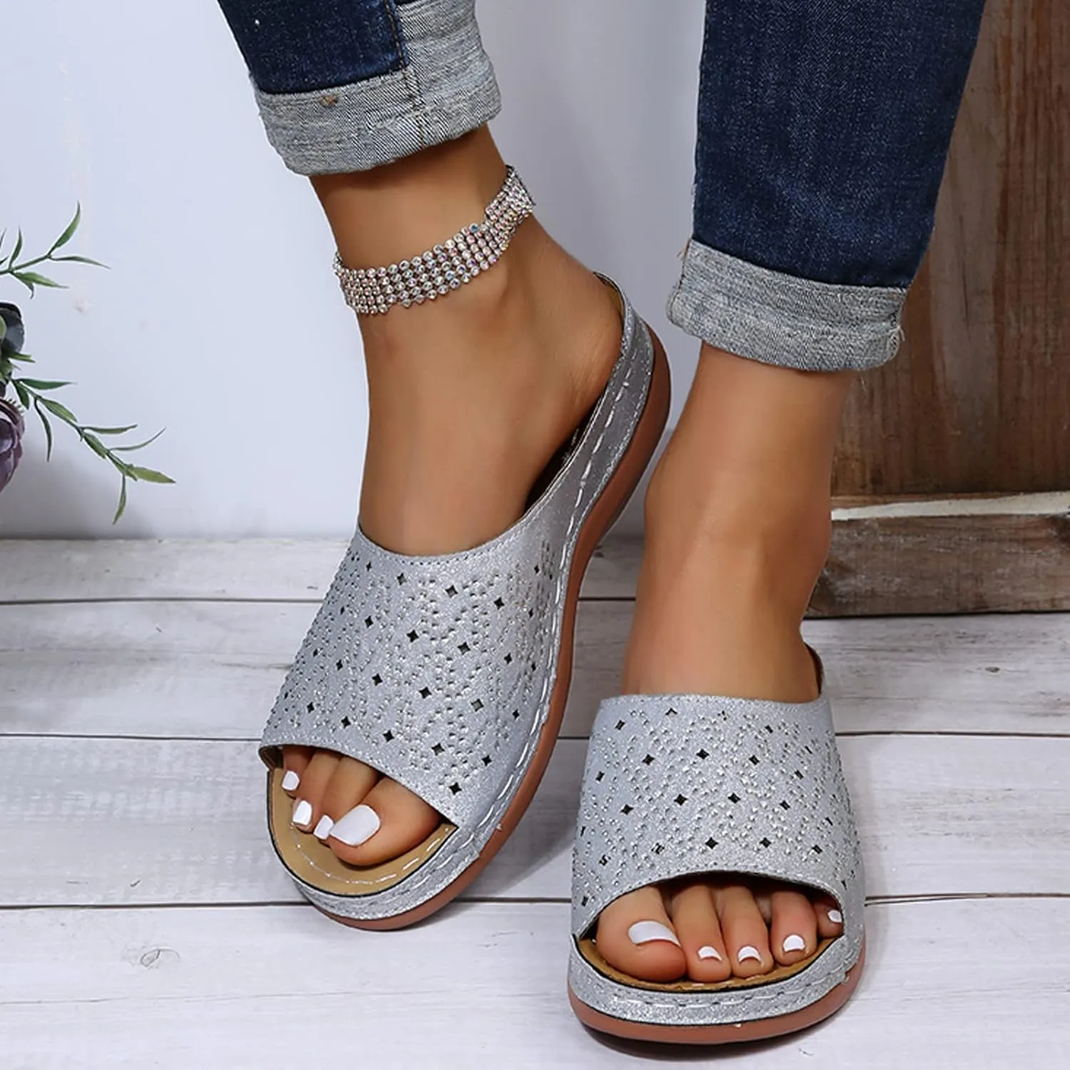 Orthopedic Slides for Women with Arch Support Summer Sandals Comfortable Walking Shoes Lightweight Adjustable Straps Beach Casual Outdoor Recovery Footwear