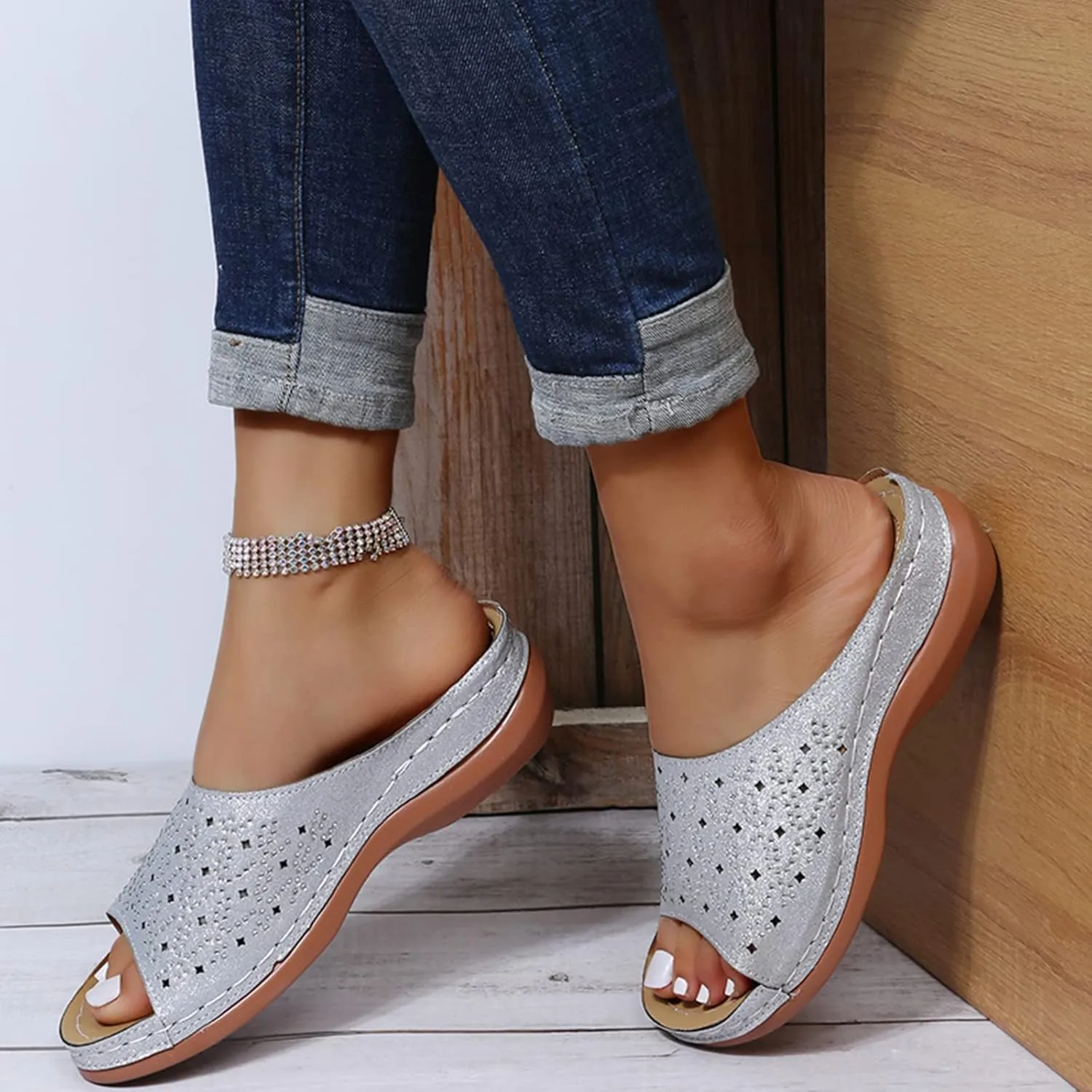 Orthopedic Slides for Women with Arch Support Summer Sandals Comfortable Walking Shoes Lightweight Adjustable Straps Beach Casual Outdoor Recovery Footwear