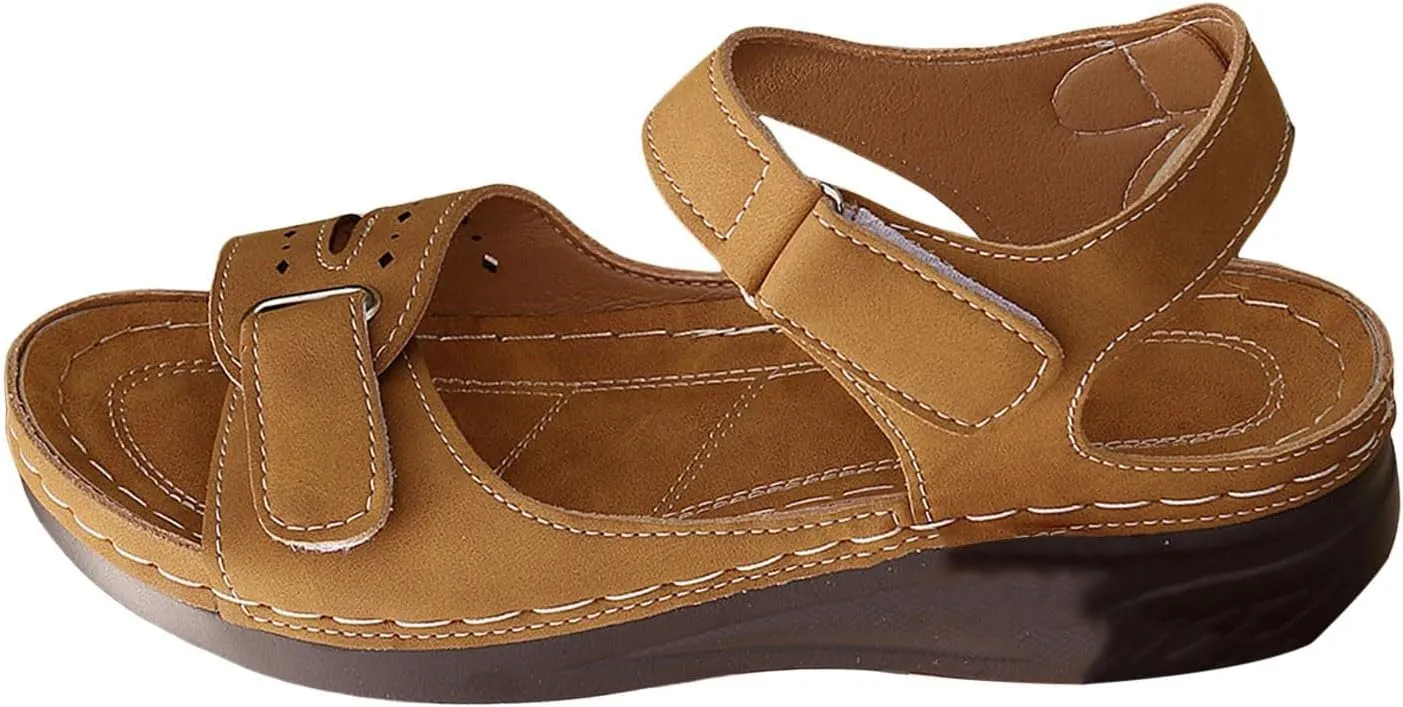 Orthopedic Wedge Sandals for Women Summer Dressy Flat Open Toe Platform Sandals Casual Boho Slip on Sandals Comfortable Beach Sandal Outdoor Dress Shoes