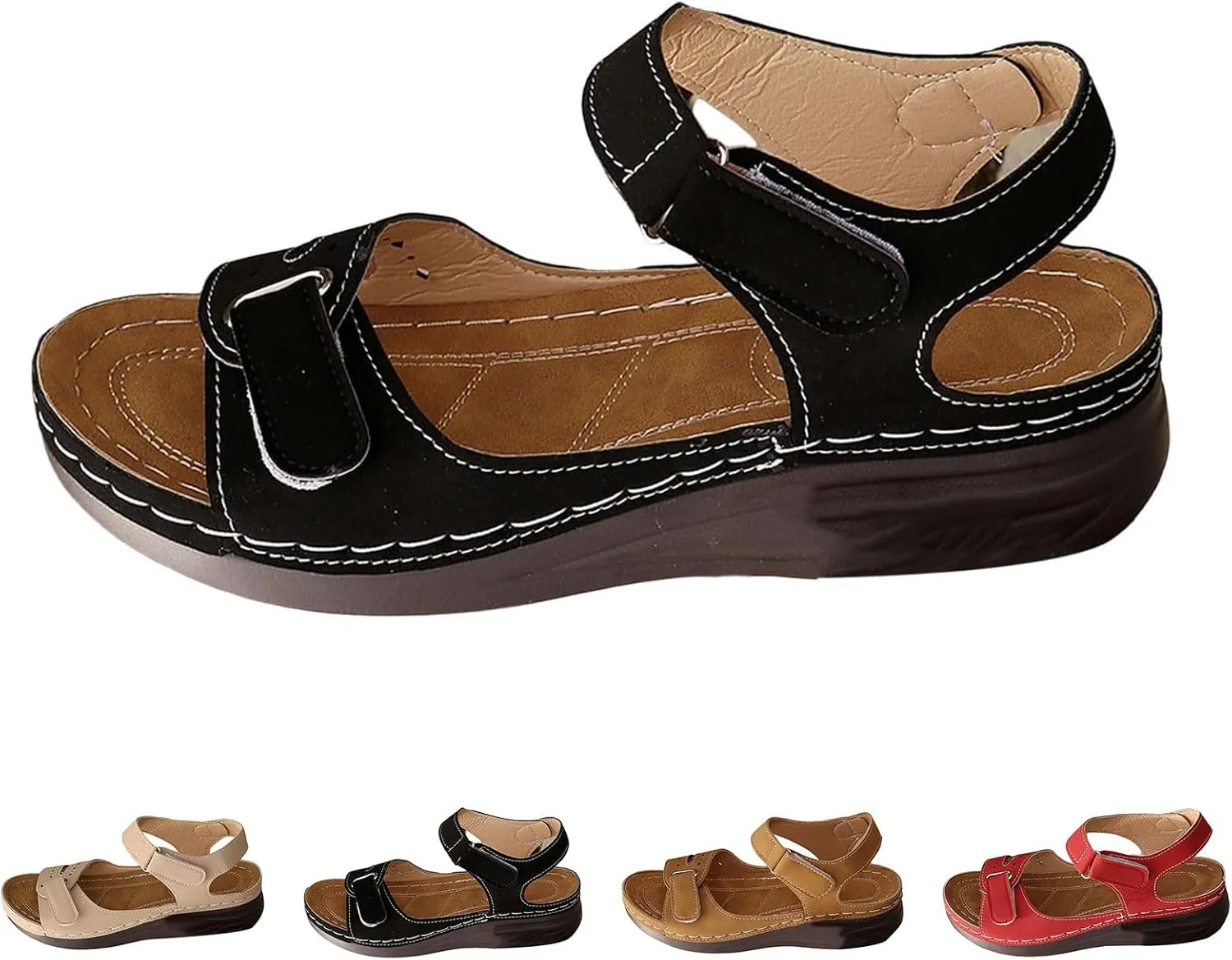 Orthopedic Wedge Sandals for Women Summer Dressy Flat Open Toe Platform Sandals Casual Boho Slip on Sandals Comfortable Beach Sandal Outdoor Dress Shoes