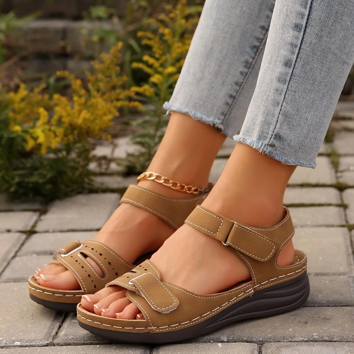Orthopedic Wedge Sandals for Women Summer Dressy Flat Open Toe Platform Sandals Casual Boho Slip on Sandals Comfortable Beach Sandal Outdoor Dress Shoes