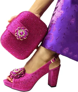 Peep Toe African Spring Autumn Lady Shoes And Bag Set Women Wedding Party Sandal