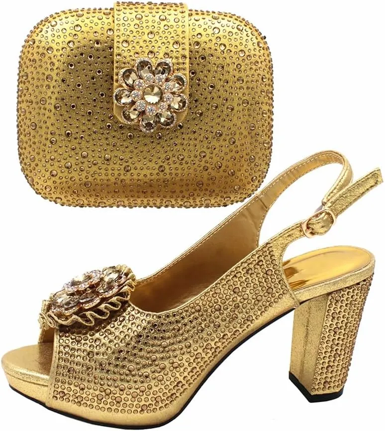 Peep Toe African Spring Autumn Lady Shoes And Bag Set Women Wedding Party Sandal