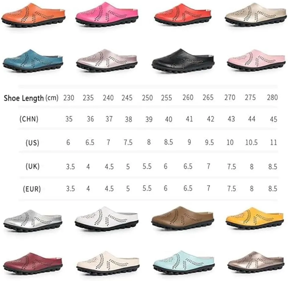 Retro Hollow Out Soft Leather for Women Shoes Breathable Flats Round Toe Slip on Lightweight Comfortable Casual All Match Fashion Summer Walking Slippers