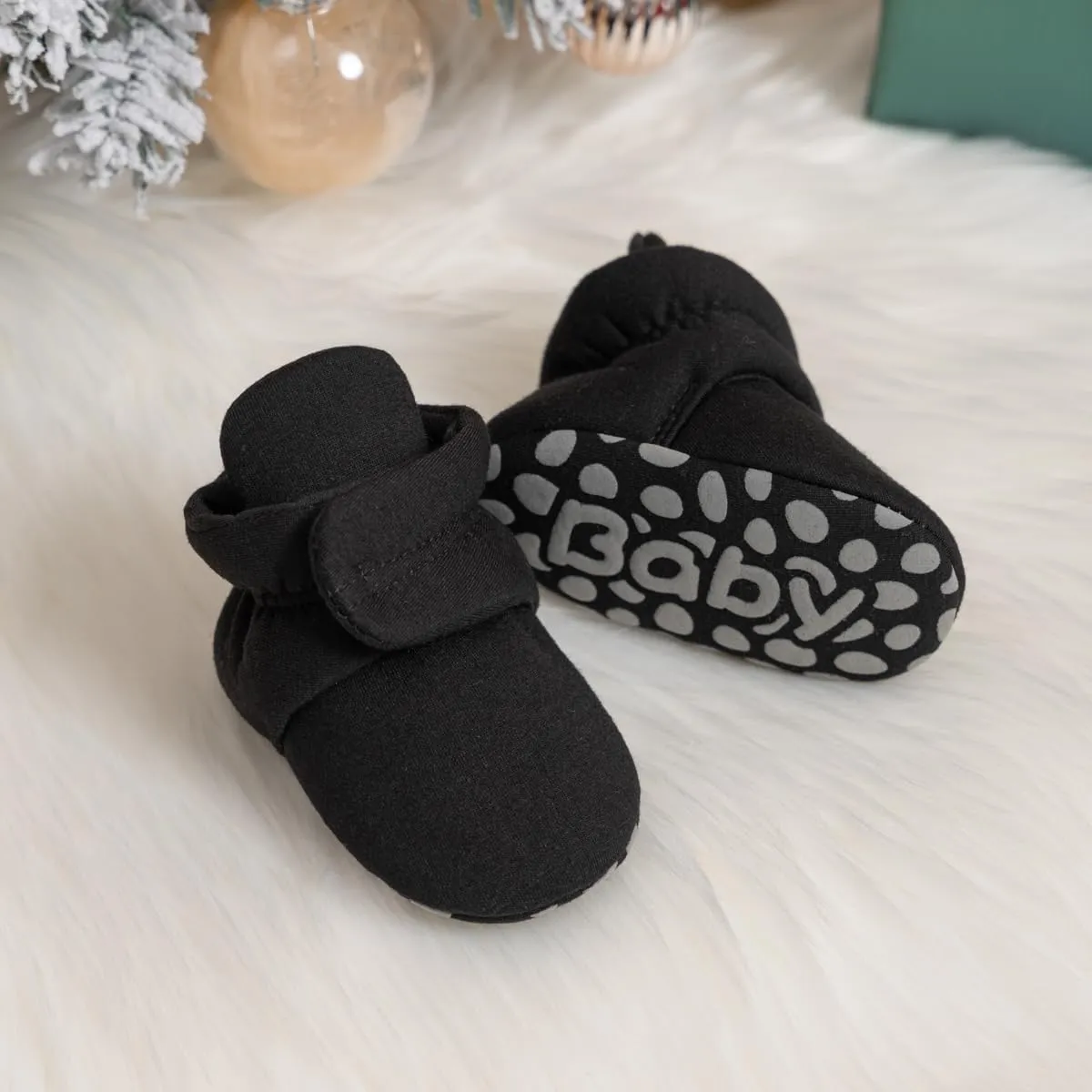 Sawimlgy Newborn Infant Baby Girl Boy Cotton Booties Stay On Sock Slippers Soft Bedroom Shoes Non-Skid Ankle Boots With Grippers Toddler Crib Warm Shoe First Walker Birthday Shower