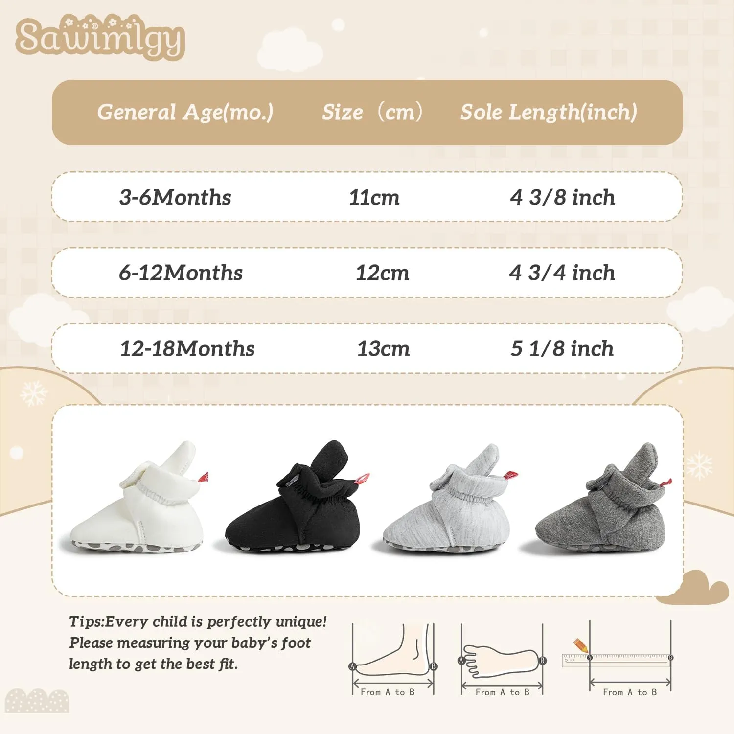 Sawimlgy Newborn Infant Baby Girl Boy Cotton Booties Stay On Sock Slippers Soft Bedroom Shoes Non-Skid Ankle Boots With Grippers Toddler Crib Warm Shoe First Walker Birthday Shower