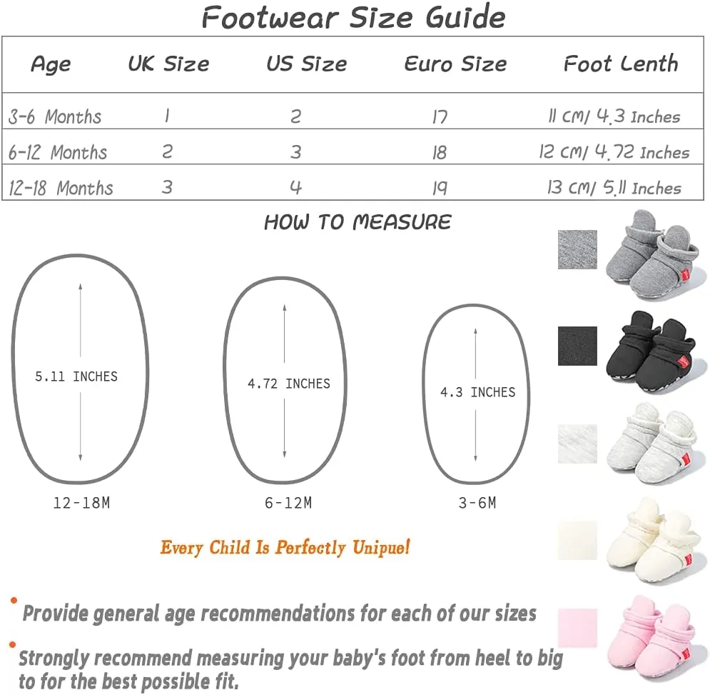 Sawimlgy Newborn Infant Baby Girl Boy Cotton Booties Stay On Sock Slippers Soft Bedroom Shoes Non-Skid Ankle Boots With Grippers Toddler Crib Warm Shoe First Walker Birthday Shower