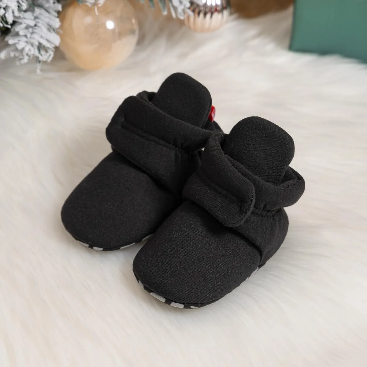 Sawimlgy Newborn Infant Baby Girl Boy Cotton Booties Stay On Sock Slippers Soft Bedroom Shoes Non-Skid Ankle Boots With Grippers Toddler Crib Warm Shoe First Walker Birthday Shower