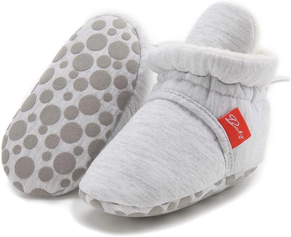 Sawimlgy Newborn Infant Baby Girl Boy Cotton Booties Stay On Sock Slippers Soft Bedroom Shoes Non-Skid Ankle Boots With Grippers Toddler Crib Warm Shoe First Walker Birthday Shower