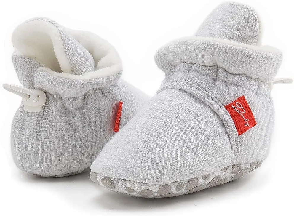 Sawimlgy Newborn Infant Baby Girl Boy Cotton Booties Stay On Sock Slippers Soft Bedroom Shoes Non-Skid Ankle Boots With Grippers Toddler Crib Warm Shoe First Walker Birthday Shower