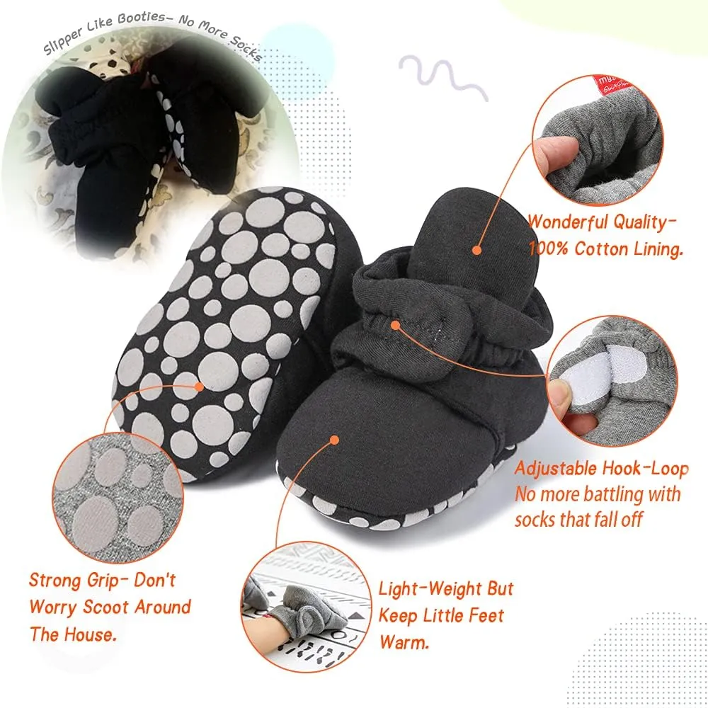 Sawimlgy Newborn Infant Baby Girl Boy Cotton Booties Stay On Sock Slippers Soft Bedroom Shoes Non-Skid Ankle Boots With Grippers Toddler Crib Warm Shoe First Walker Birthday Shower