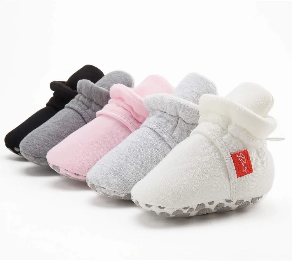 Sawimlgy Newborn Infant Baby Girl Boy Cotton Booties Stay On Sock Slippers Soft Bedroom Shoes Non-Skid Ankle Boots With Grippers Toddler Crib Warm Shoe First Walker Birthday Shower