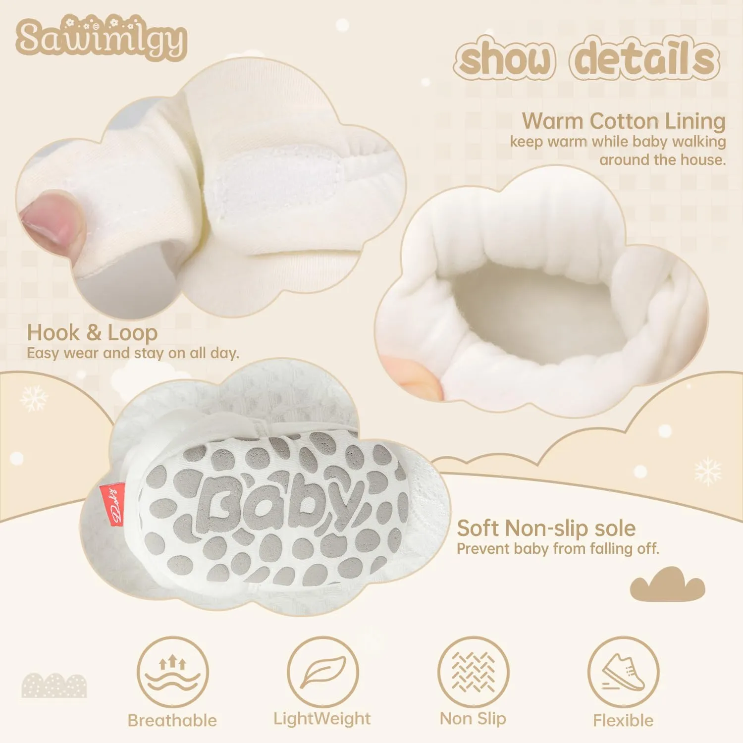 Sawimlgy Newborn Infant Baby Girl Boy Cotton Booties Stay On Sock Slippers Soft Bedroom Shoes Non-Skid Ankle Boots With Grippers Toddler Crib Warm Shoe First Walker Birthday Shower