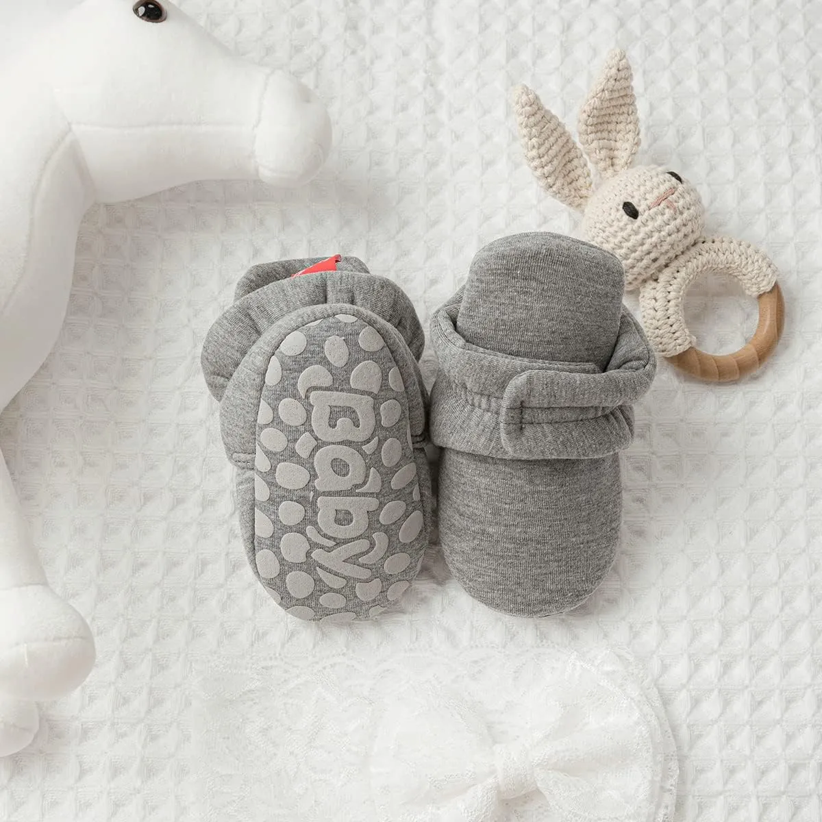 Sawimlgy Newborn Infant Baby Girl Boy Cotton Booties Stay On Sock Slippers Soft Bedroom Shoes Non-Skid Ankle Boots With Grippers Toddler Crib Warm Shoe First Walker Birthday Shower