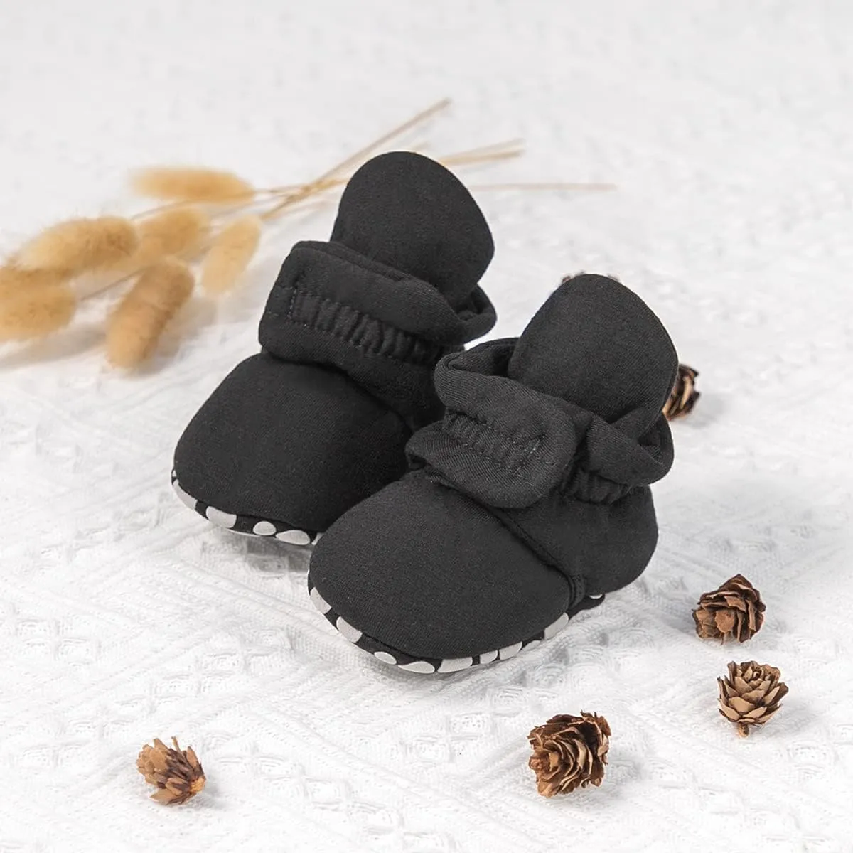Sawimlgy Newborn Infant Baby Girl Boy Cotton Booties Stay On Sock Slippers Soft Bedroom Shoes Non-Skid Ankle Boots With Grippers Toddler Crib Warm Shoe First Walker Birthday Shower