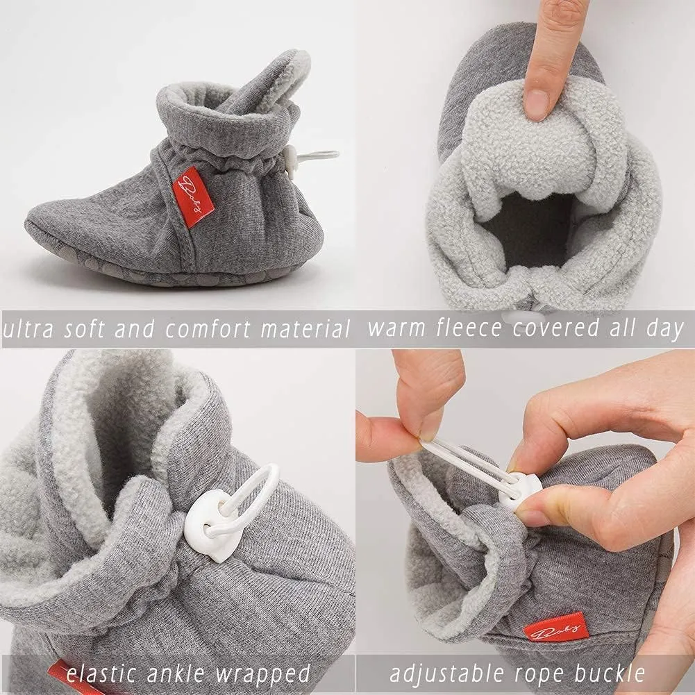 Sawimlgy Newborn Infant Baby Girl Boy Cotton Booties Stay On Sock Slippers Soft Bedroom Shoes Non-Skid Ankle Boots With Grippers Toddler Crib Warm Shoe First Walker Birthday Shower