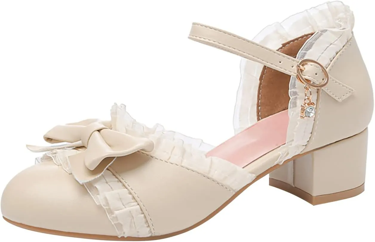 sfdgfhyf Little Girls Soft Sole Sneakers Summer Toddler Dress Bow Tie Pumps Low Heels Flower Party Wedding (Beige, 3 Big Kids)