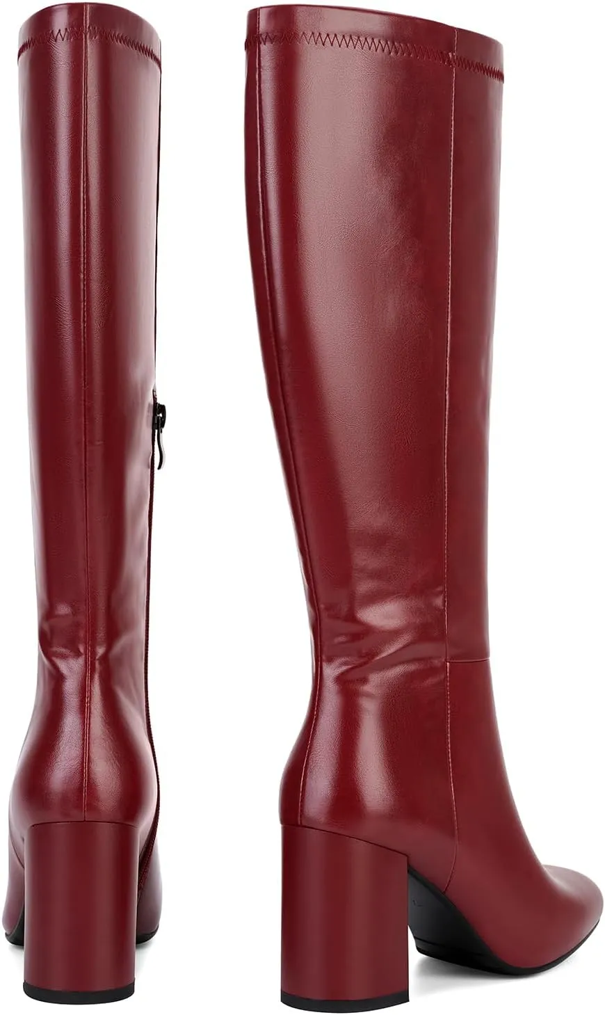 SOVANYOU Women's Faux Leather Tall Boots Fashion Square Toe Chunky Heel Knee High Boots with Side Zip