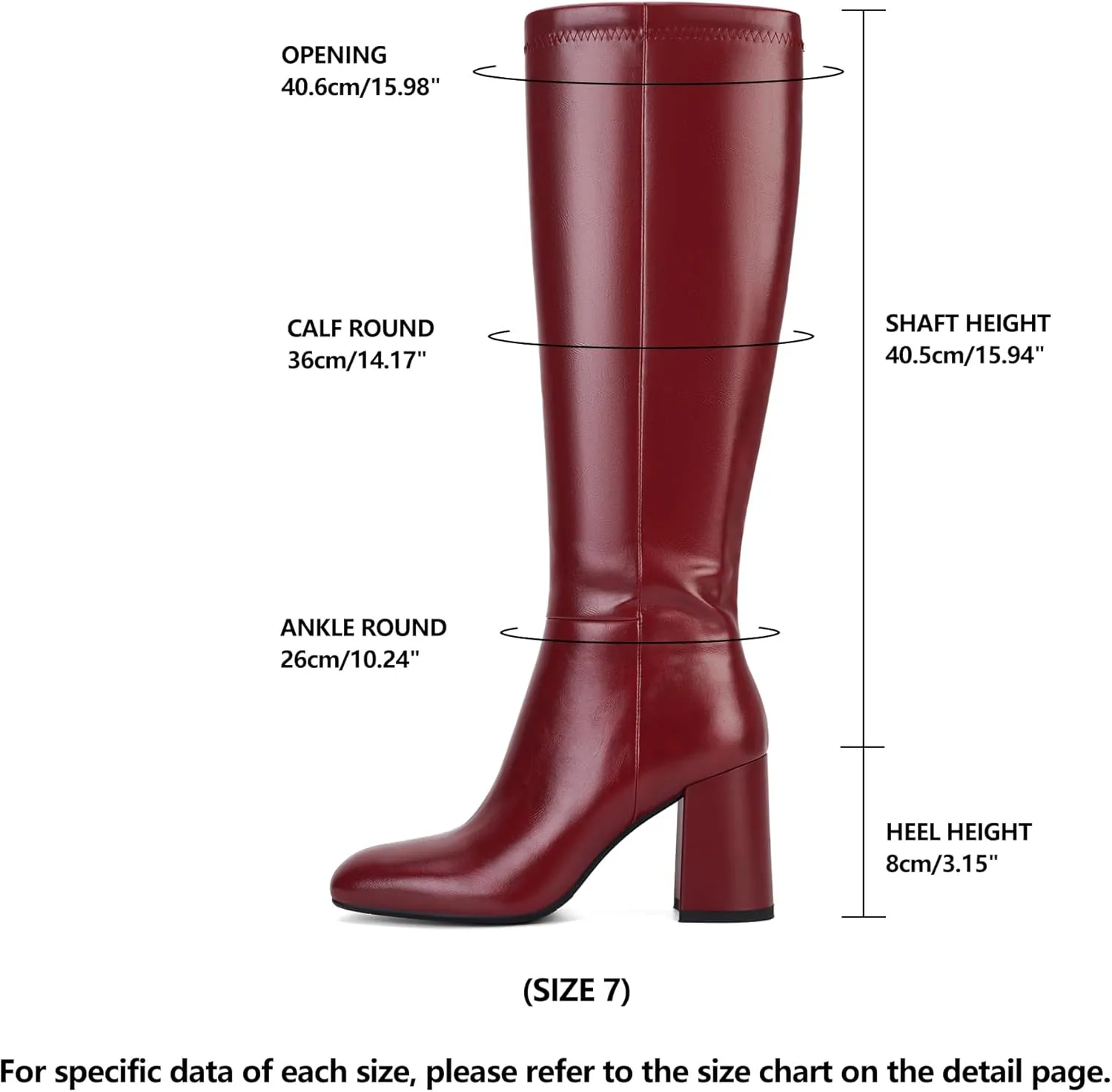 SOVANYOU Women's Faux Leather Tall Boots Fashion Square Toe Chunky Heel Knee High Boots with Side Zip