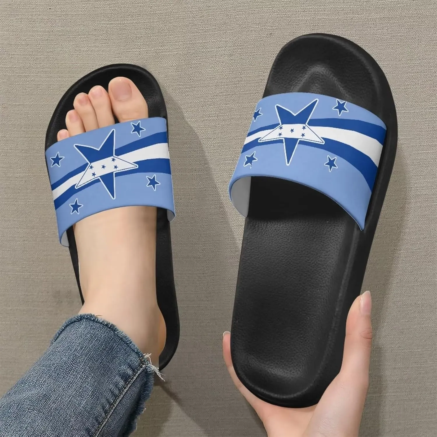 Summer Slide Slippers for Men Women, Lightweight House Sandals Slide Sandal Non-Slip Shower Shoes with Arch Support