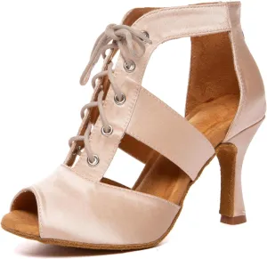 SWDZM Women's Lace Fabric Ballroom Latin Salsa Dance Shoes Ankle Dance Boots