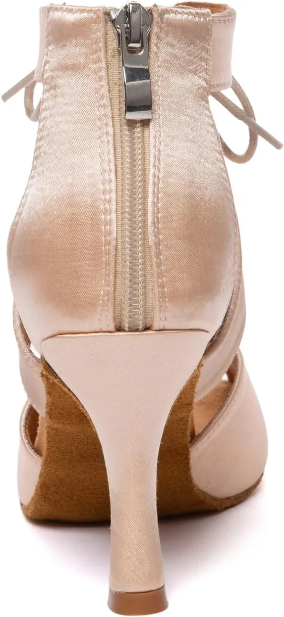 SWDZM Women's Lace Fabric Ballroom Latin Salsa Dance Shoes Ankle Dance Boots