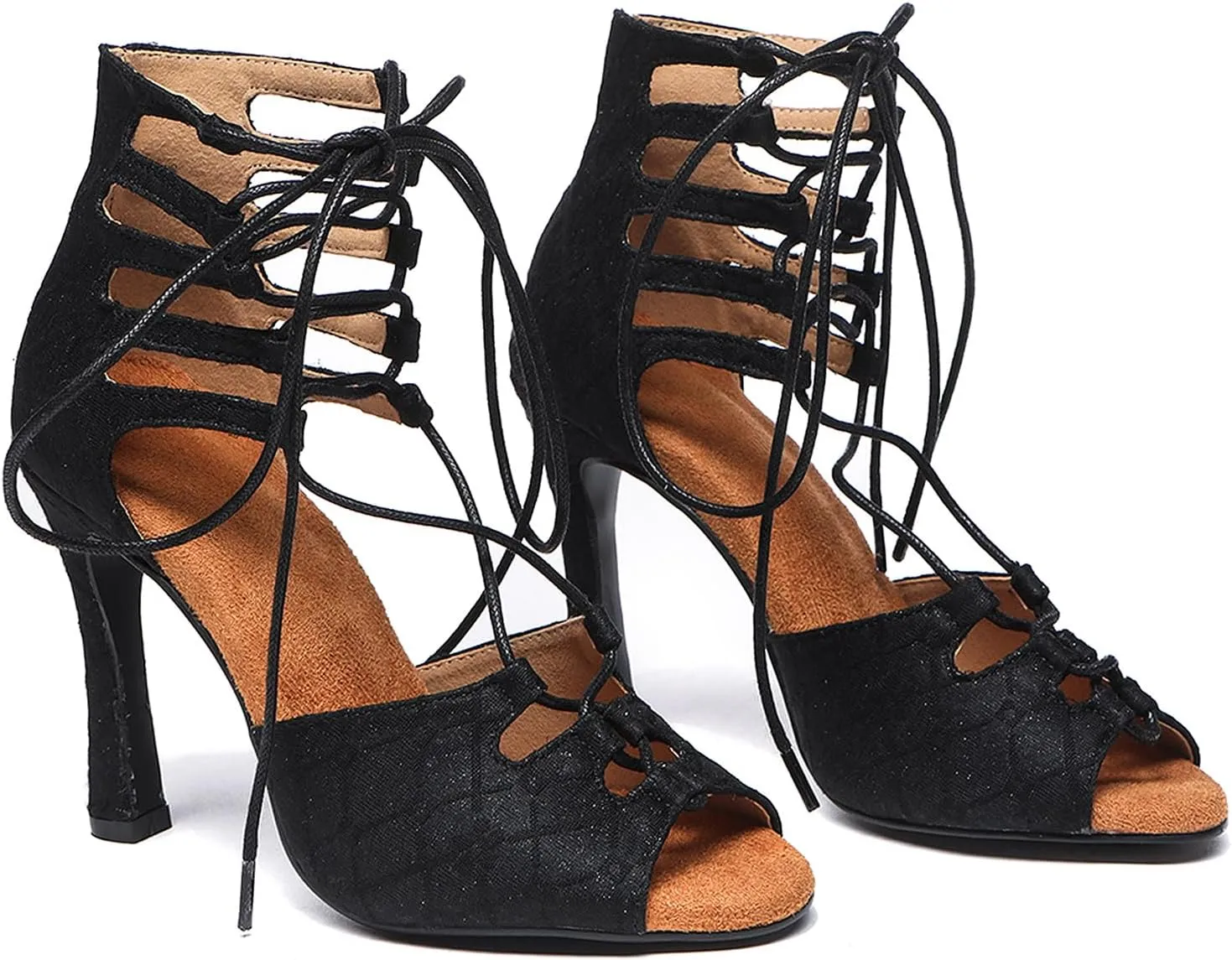 SWDZM Women's Lace Fabric Ballroom Latin Salsa Dance Shoes Ankle Dance Boots