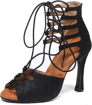 SWDZM Women's Lace Fabric Ballroom Latin Salsa Dance Shoes Ankle Dance Boots