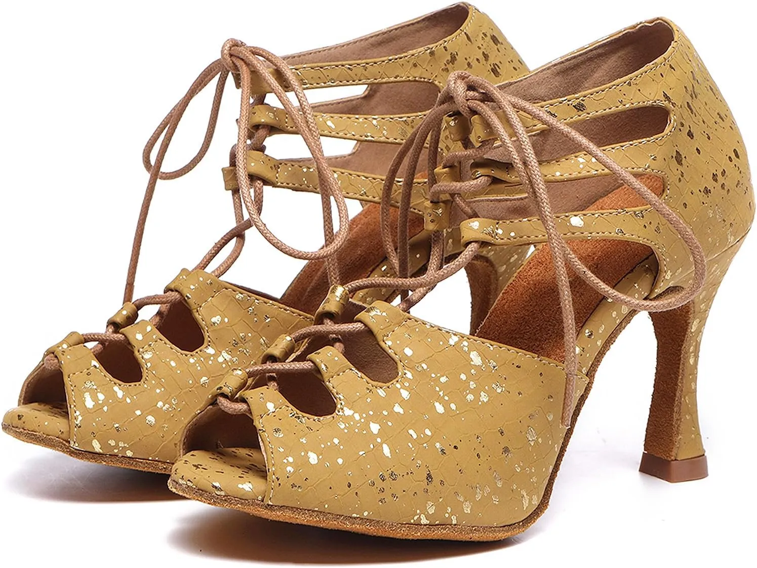 SWDZM Womens Open Toe Dance Boots Lace-up Latin Salsa Ballrooom Performence Pratice Dance Shoes