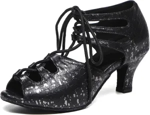 SWDZM Womens Open Toe Dance Boots Lace-up Latin Salsa Ballrooom Performence Pratice Dance Shoes