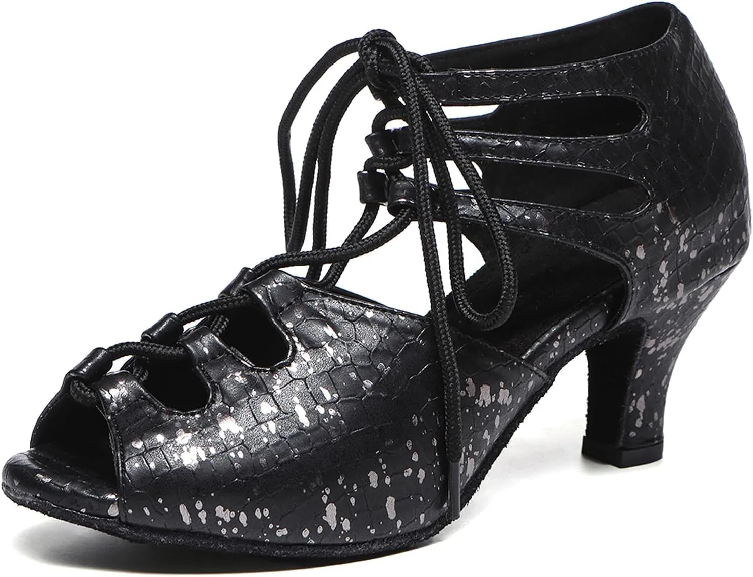 SWDZM Womens Open Toe Dance Boots Lace-up Latin Salsa Ballrooom Performence Pratice Dance Shoes