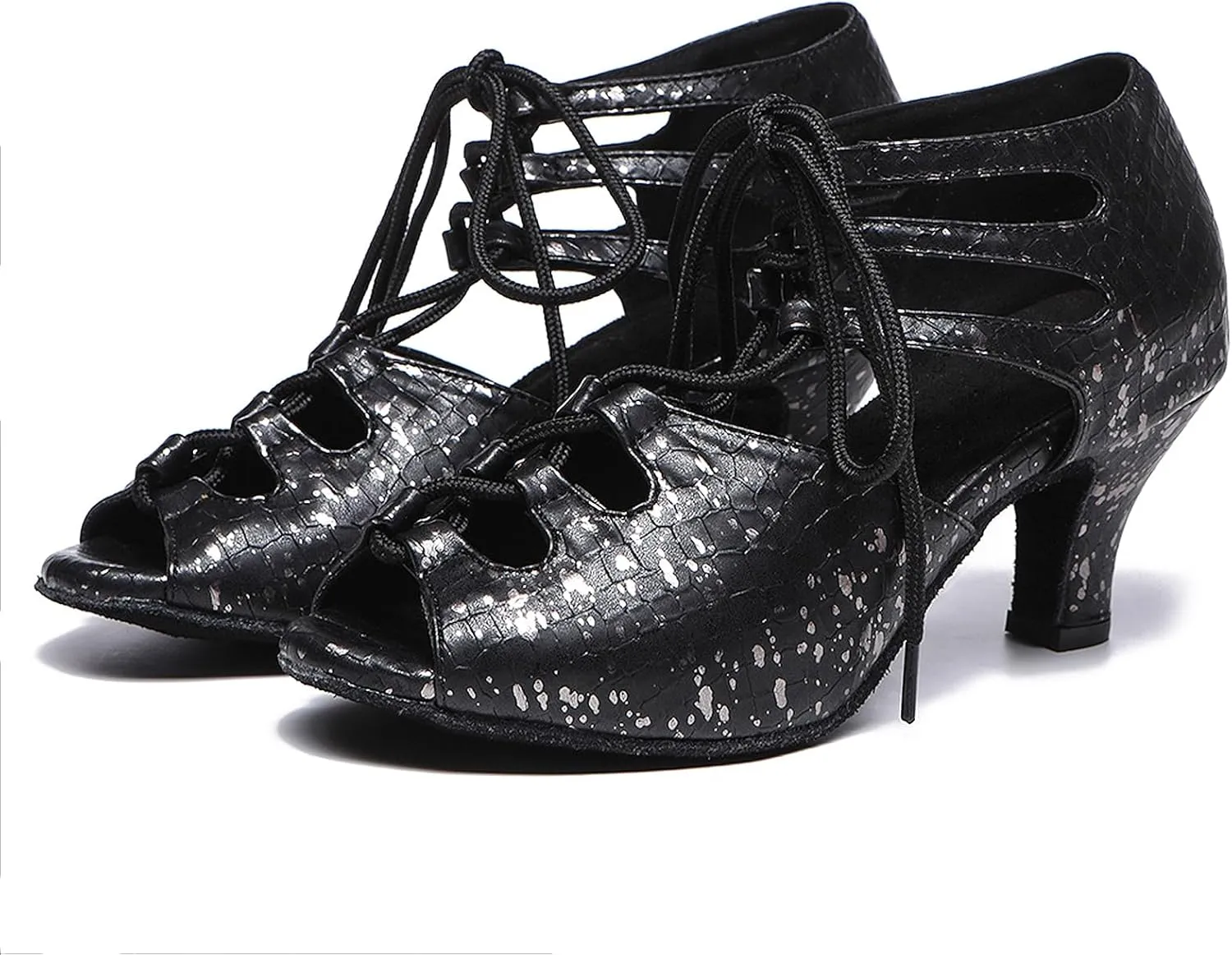 SWDZM Womens Open Toe Dance Boots Lace-up Latin Salsa Ballrooom Performence Pratice Dance Shoes