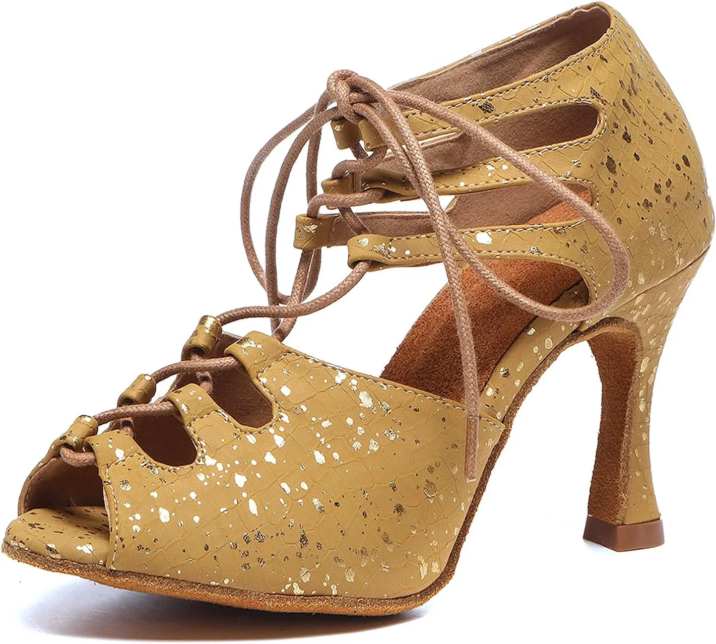 SWDZM Womens Open Toe Dance Boots Lace-up Latin Salsa Ballrooom Performence Pratice Dance Shoes