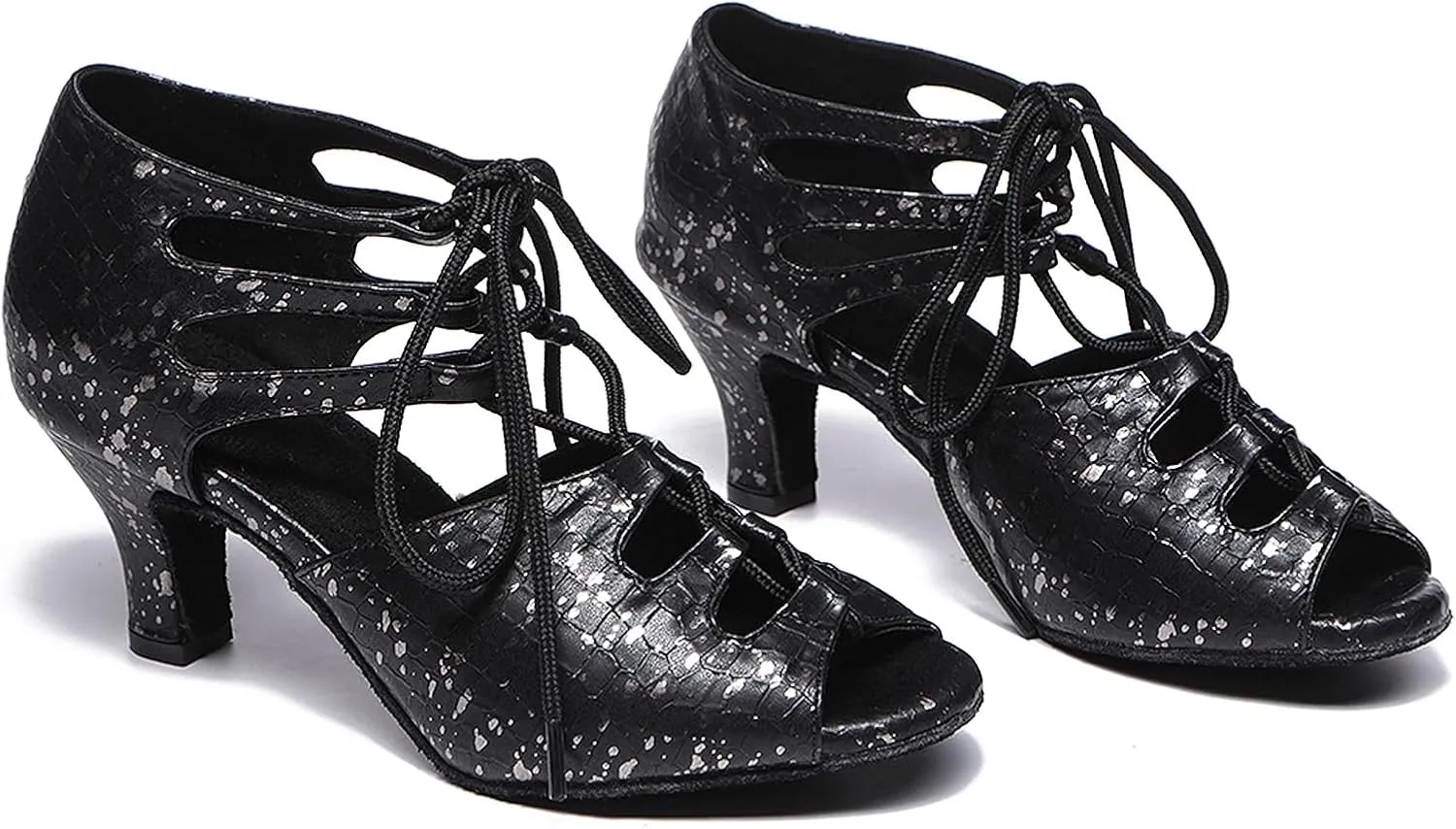 SWDZM Womens Open Toe Dance Boots Lace-up Latin Salsa Ballrooom Performence Pratice Dance Shoes