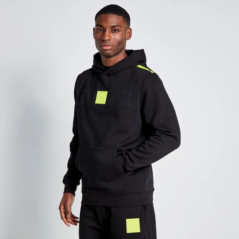 Taped Cut and Sew Perforated Logo Hoodie - Black / Limeade