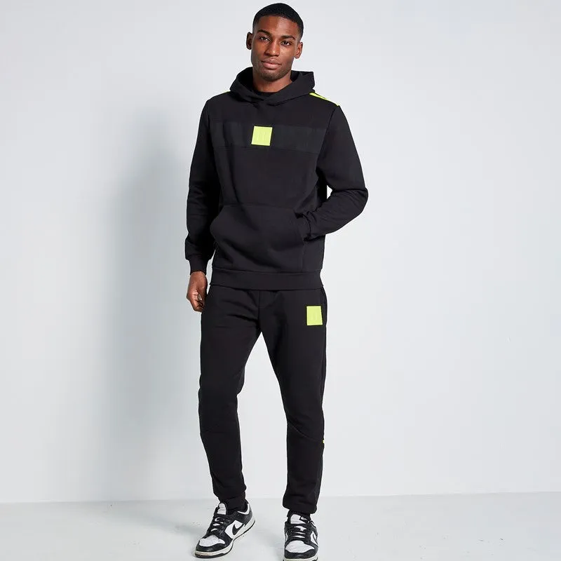 Taped Cut and Sew Perforated Logo Hoodie - Black / Limeade