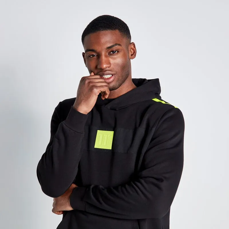 Taped Cut and Sew Perforated Logo Hoodie - Black / Limeade