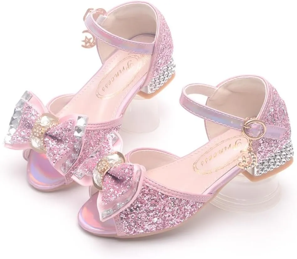 Toddler Girls Glitter High Heels Dress Sandals Sequins Princess Flower Wedding Party Dress Shoes for Kids